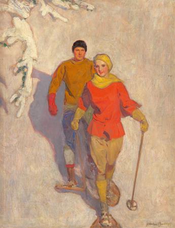 (SPORTS.)  McCLELLAND BARCLAY. Couple Wearing Snowshoes.